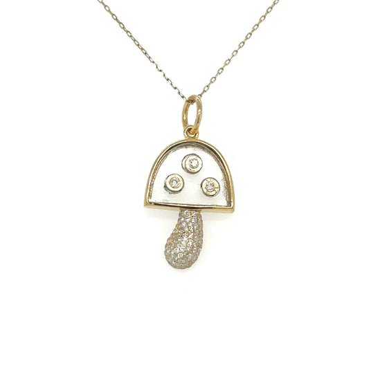 Yellow Gold Clear Quartz Mushroom Pendent With Diamonds