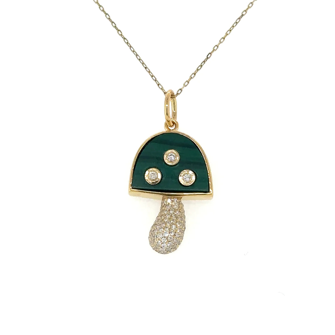 Yellow Gold Malachite Mushroom Pendent With Diamonds