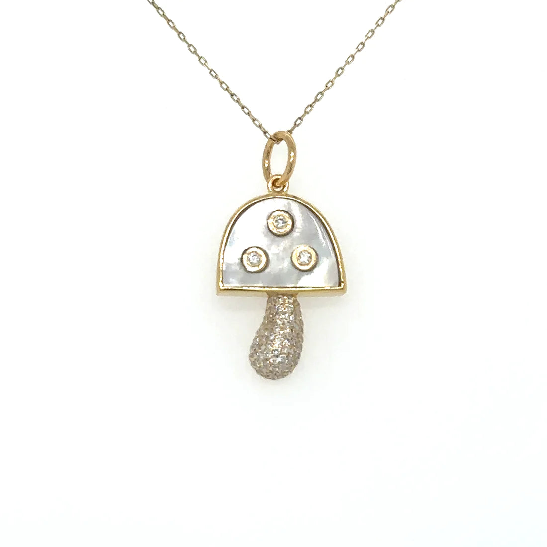 Yellow Gold Mother of Pearl Mushroom Pendent With Diamonds