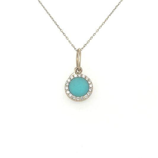 Yellow Gold Turquoise Pendant With Diamonds