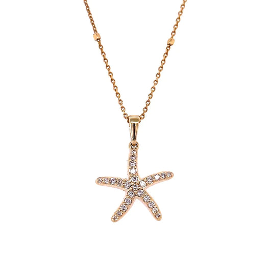 14KT Yellow Gold Starfish With Diamonds Pendant