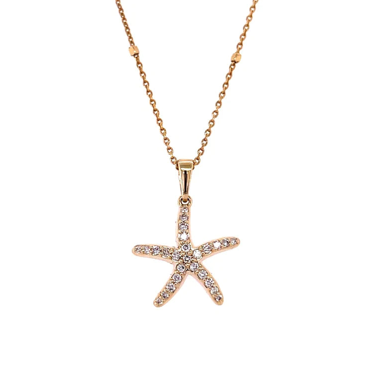 14KT Yellow Gold Starfish With Diamonds Pendant