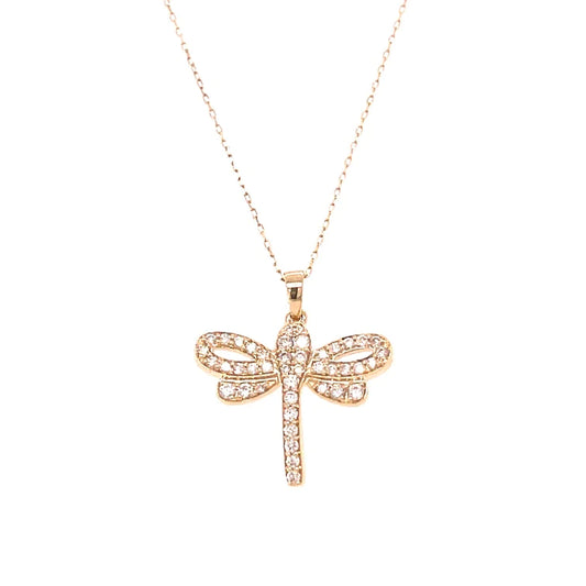 14KT Gold Dragonfly Diamond Pendant