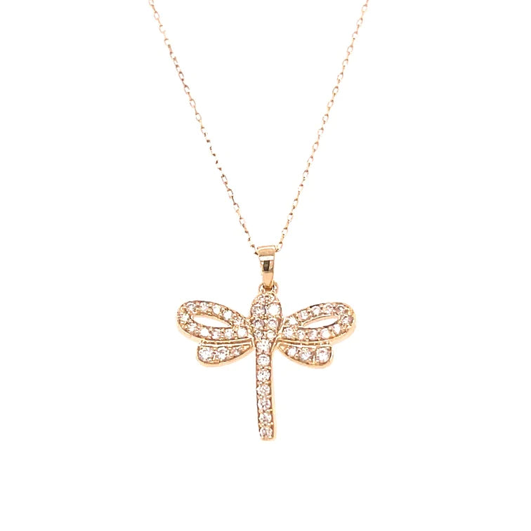 14KT Gold Dragonfly Diamond Pendant