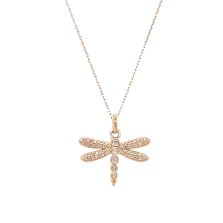 14KT Gold Dragonfly Diamond Pendant