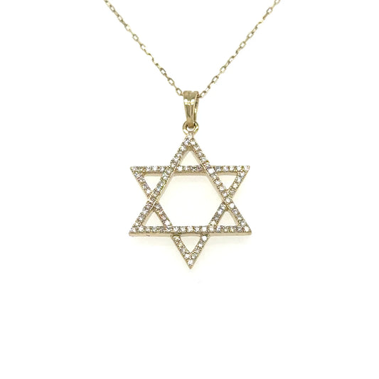 14k Yellow Gold Star of David Diamond Pendant