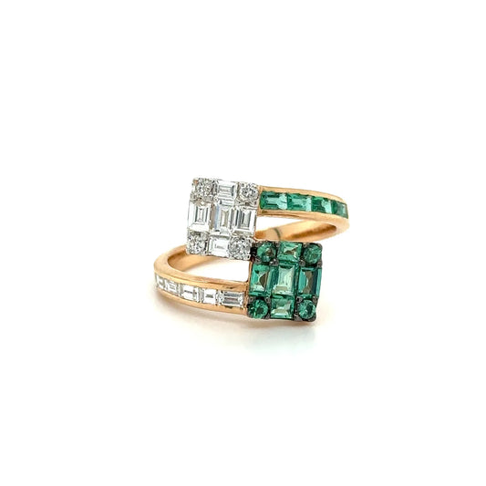 18k Rose Gold Emerald Diamond Ring