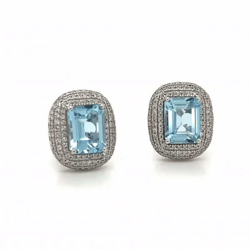 14k White Gold Aquamarine With Diamonds Earring