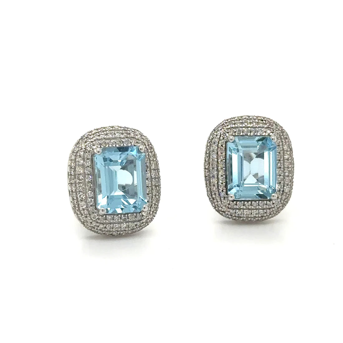 14k White Gold Aquamarine With Diamonds Earring