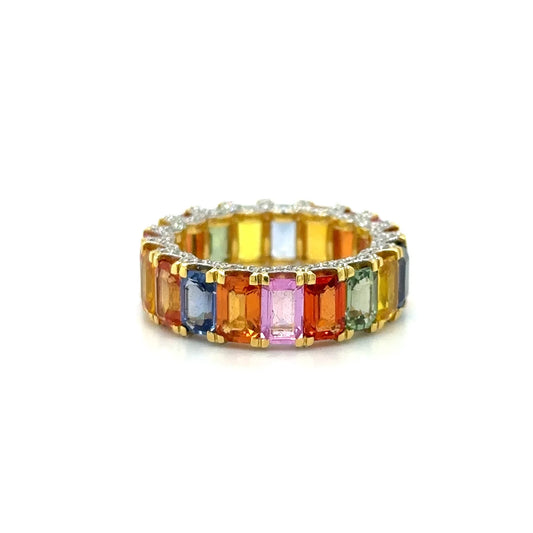 18k Yellow Gold Multi Sapphire Diamond Ring