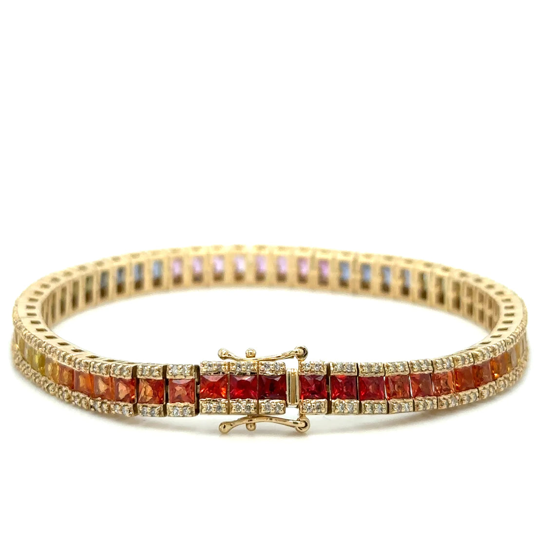 14k Yellow Gold Multi Sapphire and Diamonds Bracelet