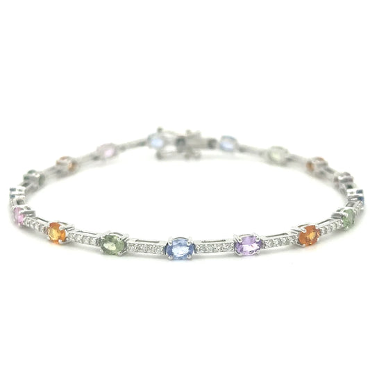 18k White Gold Multi Sapphire and Diamonds Bracelet