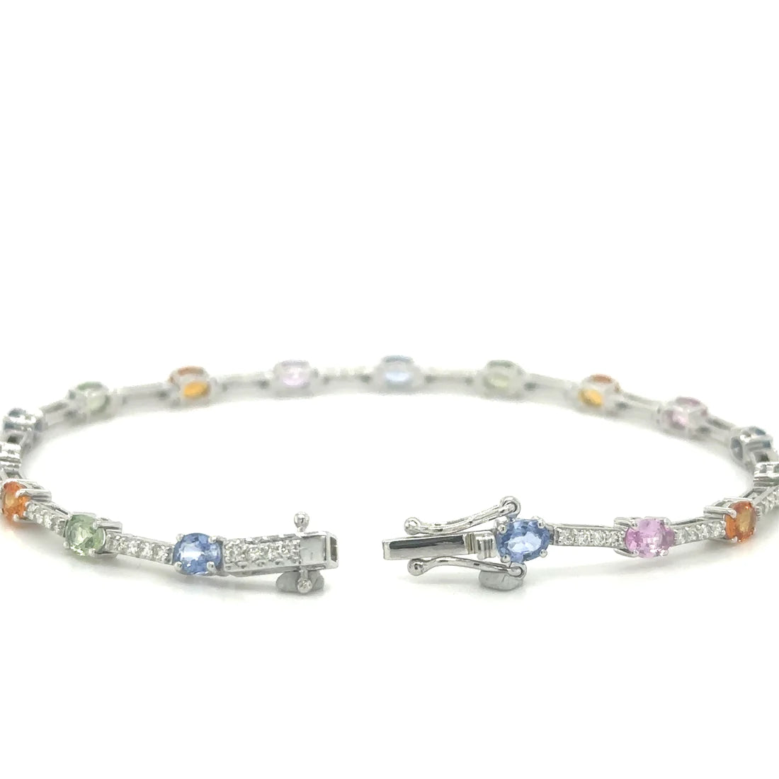 18k White Gold Multi Sapphire and Diamonds Bracelet