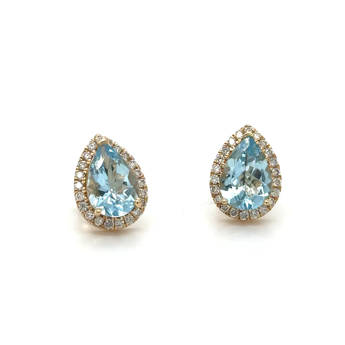 14k Yellow Gold Aquamarine With Diamonds Earring