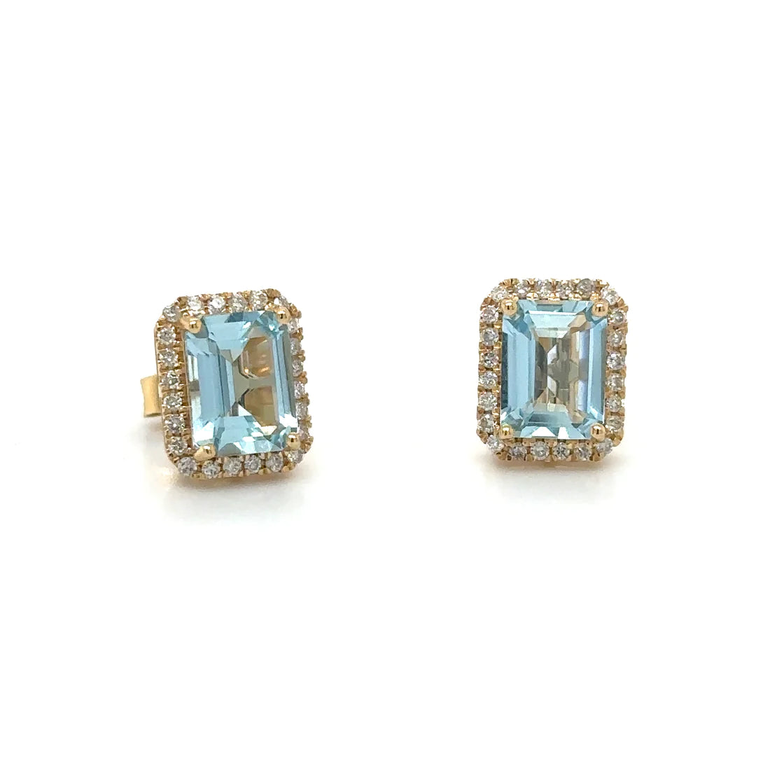 14k Yellow Gold Aquamarine With Diamonds Earring