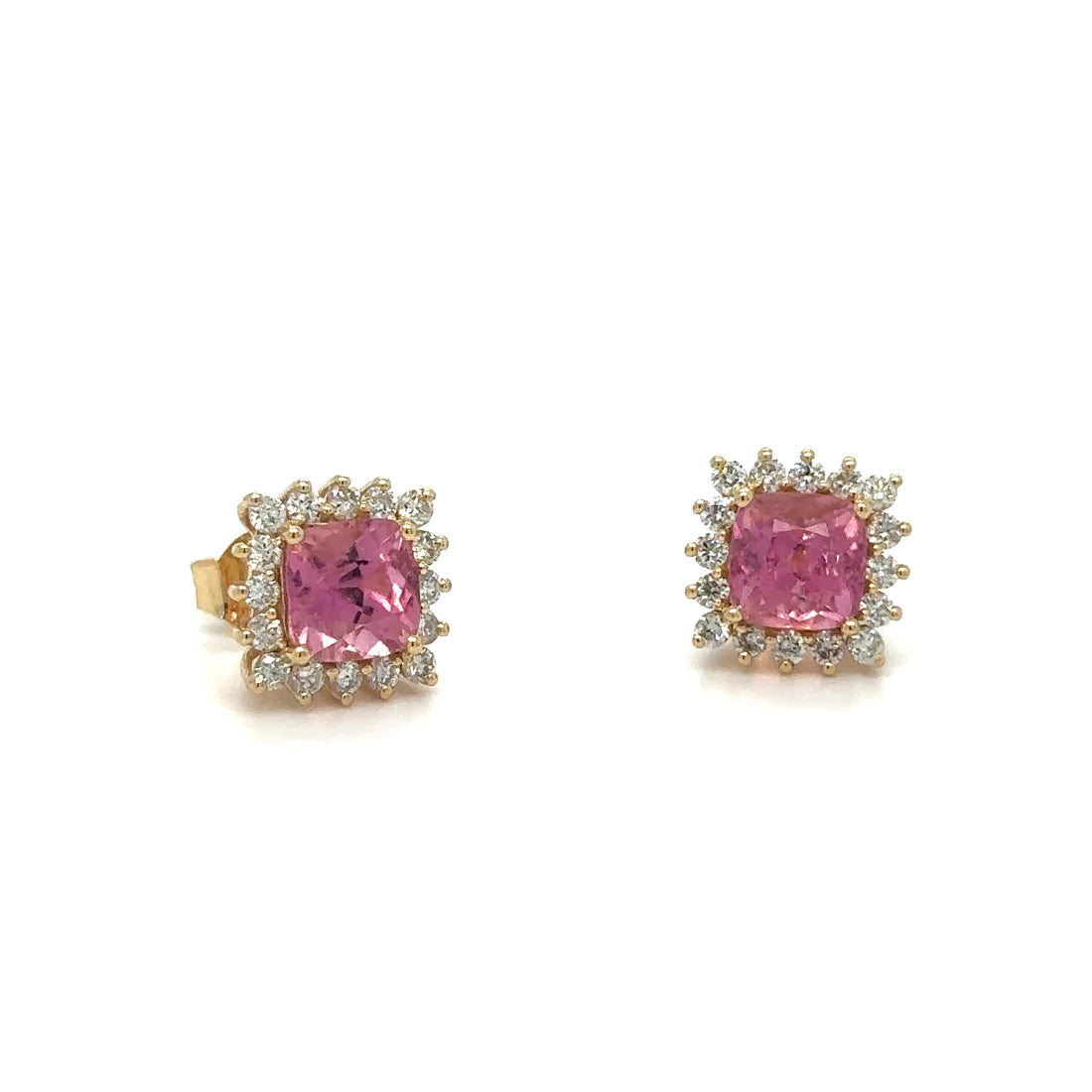 14k Yellow Gold Pink Tourmaline and Diamonds Earring