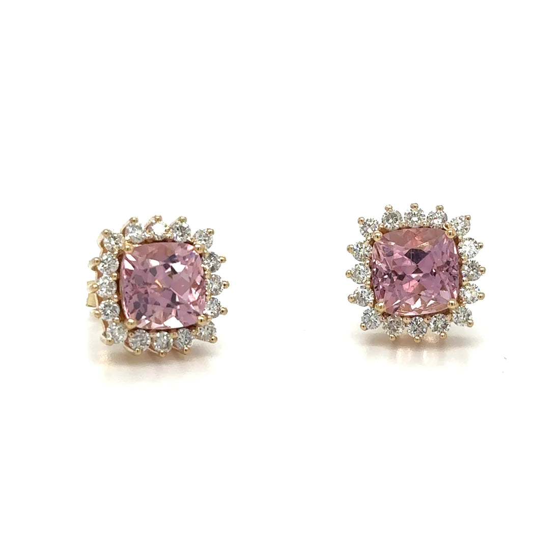 14k Yellow Gold Pink Tourmaline and Diamonds Earring