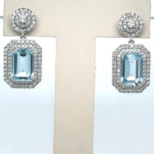 14k White Gold Aquamarine and Diamond Earring