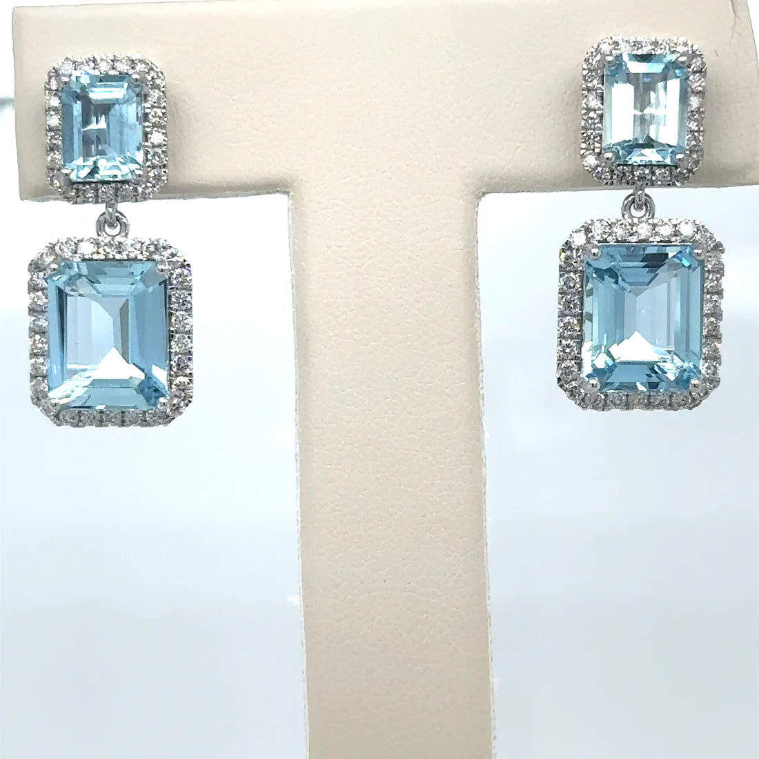 14k White Gold Aquamarine and Diamond Earring