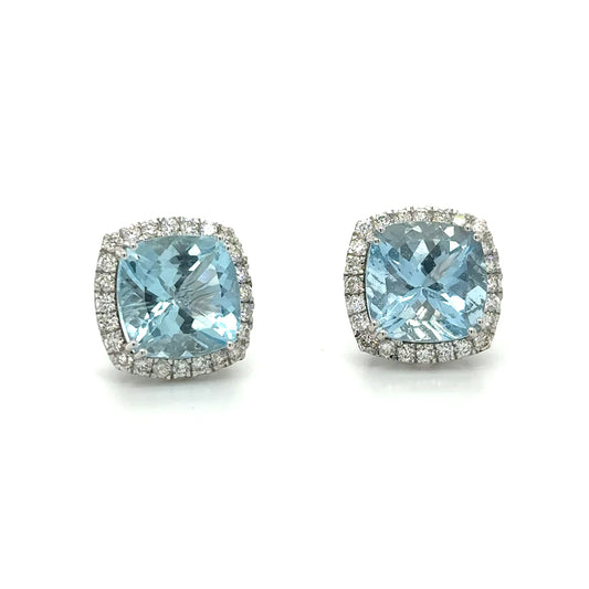 14k White Gold Aquamarine With Diamonds Earring