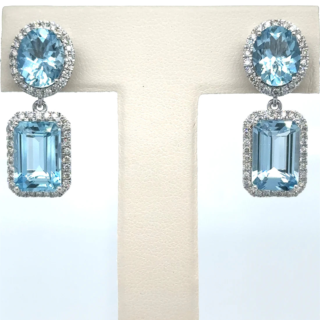 14k White Gold Aquamarine and Diamond Earring