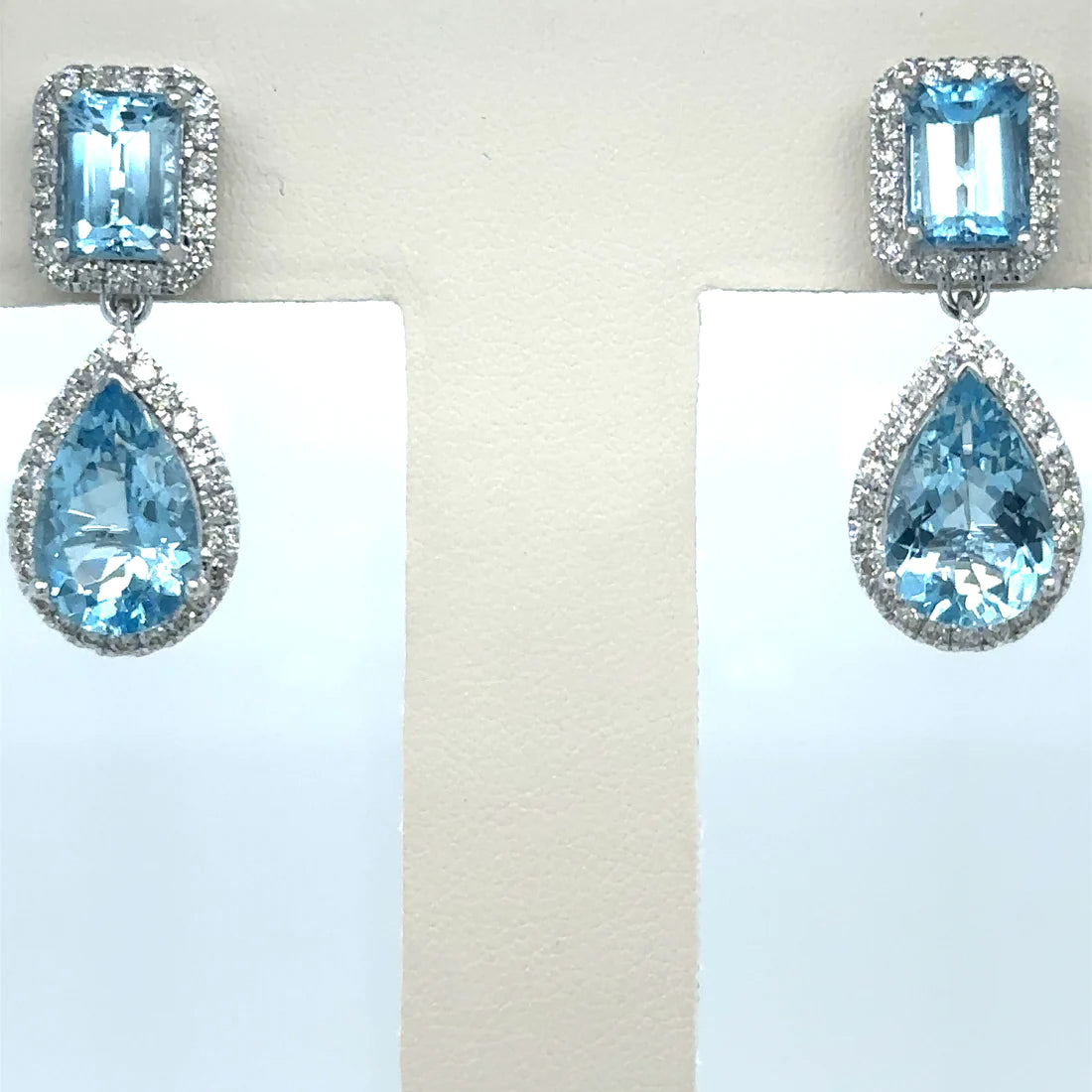 14k White Gold Aquamarine and Diamond Earring