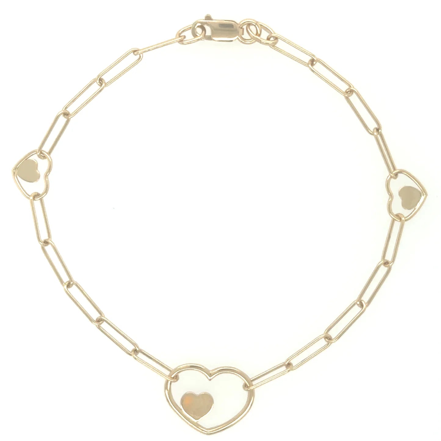 14kt Yellow Gold Paperclip Heart Braclet 7"