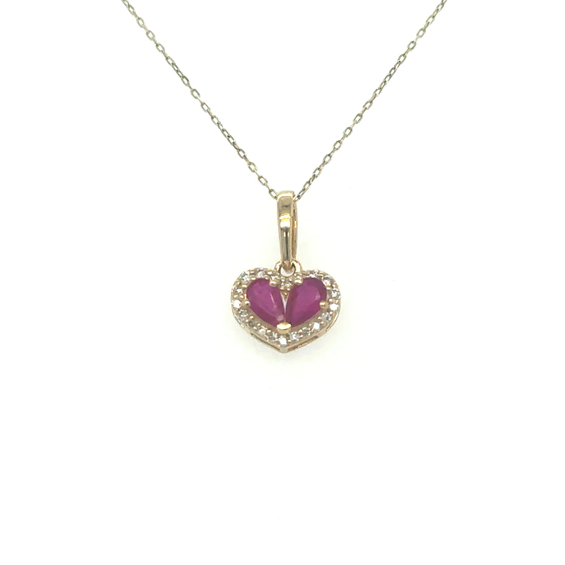 Yellow Gold Heart Pendant With Ruby and Diamonds
