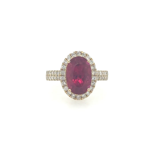 Yellow Gold Rubellite Ring With Diamonds