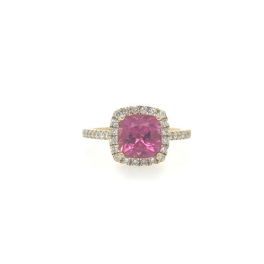 Yellow Gold Rubellite Ring With Diamonds