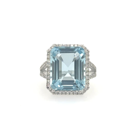Emerald Shape Aquamarine Ring With Diamonds