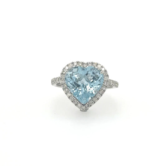 Heart Shape Aquamarine Ring With Diamonds
