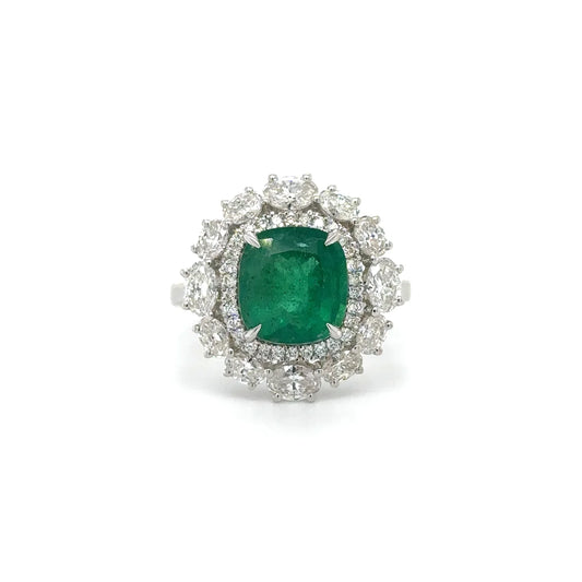 18k White Gold Emerald and Diamond Ring