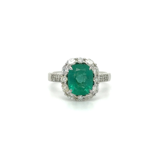 18k White Gold Emerald and Diamond Ring