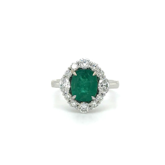 18k White Gold Emerald and Diamond Ring