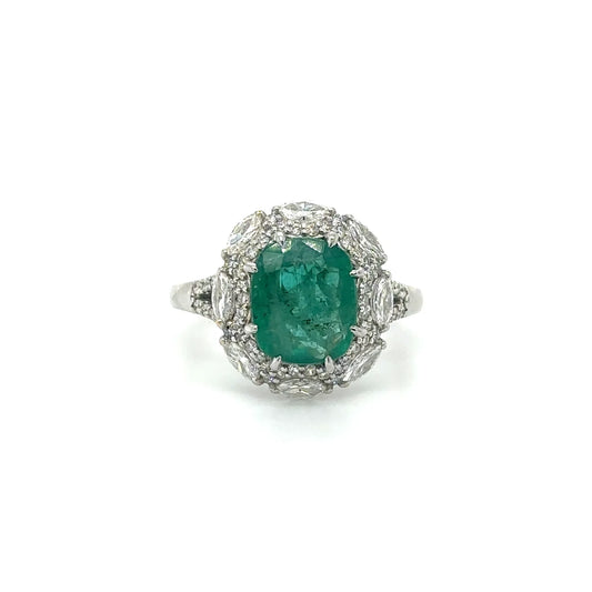 18k White Gold Emerald and Diamond Ring