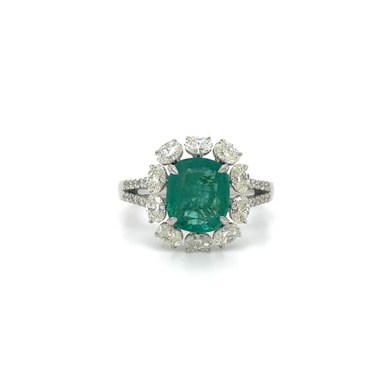 18k White Gold Emerald and Diamond Ring