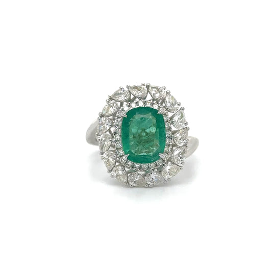 18k White Gold Emerald and Diamond Ring