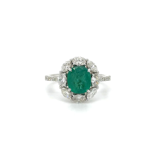 18k White Gold Emerald and Diamond Ring