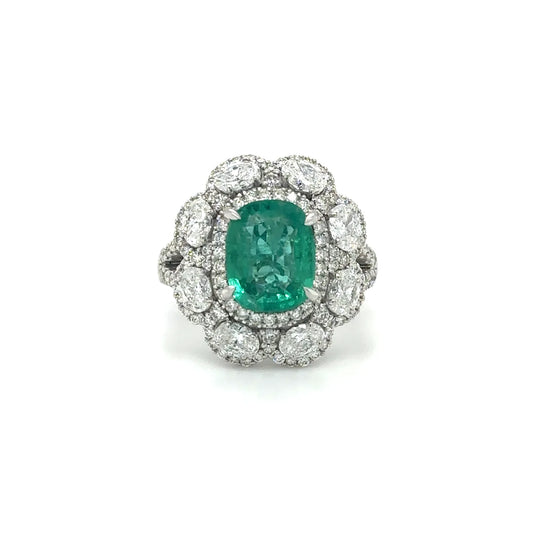 18k White Gold Emerald and Diamond Ring