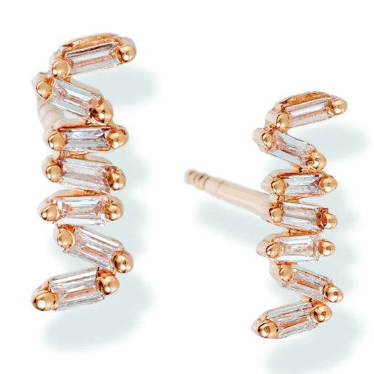 Diamond Baguette Ear Studs Rose Gold