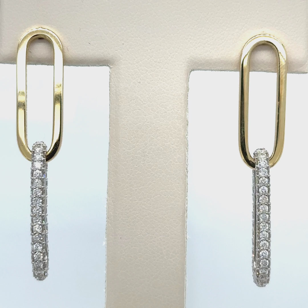 14k 2 Tone Paperclip Diamond Earring