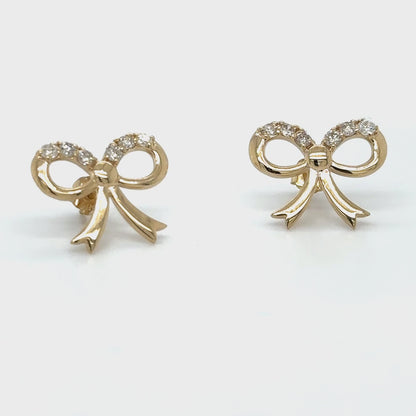 Yellow Gold Bow Tie Earring With Diamonds