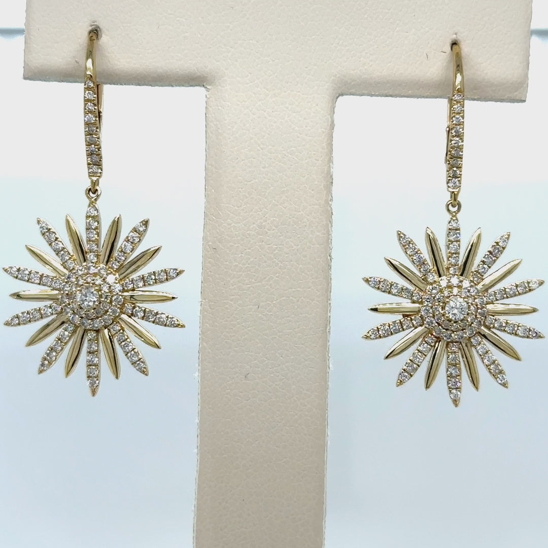 14k Yellow Gold Diamond Sunburst Earring
