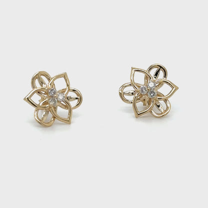 Yellow Gold Flower Earring With Diamonds