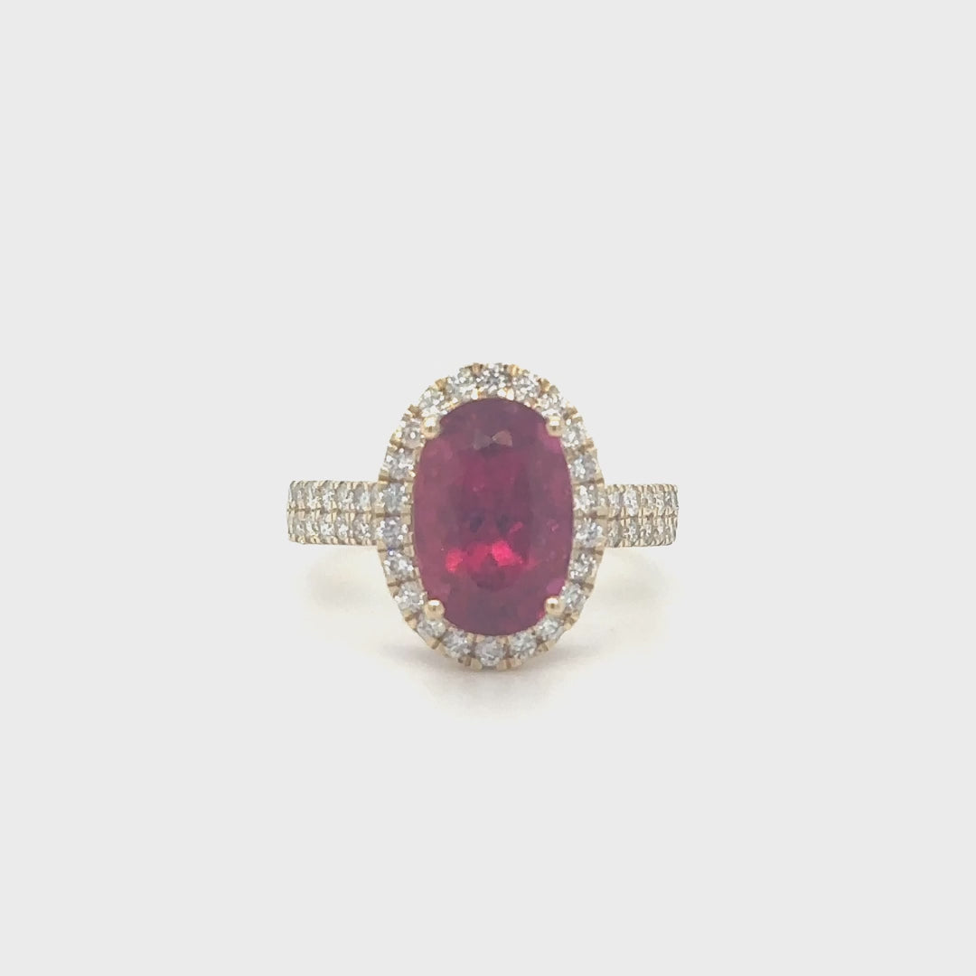 Yellow Gold Rubellite Ring With Diamonds