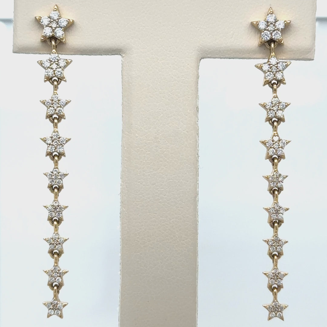14k Yellow Gold Diamond Stars Earring