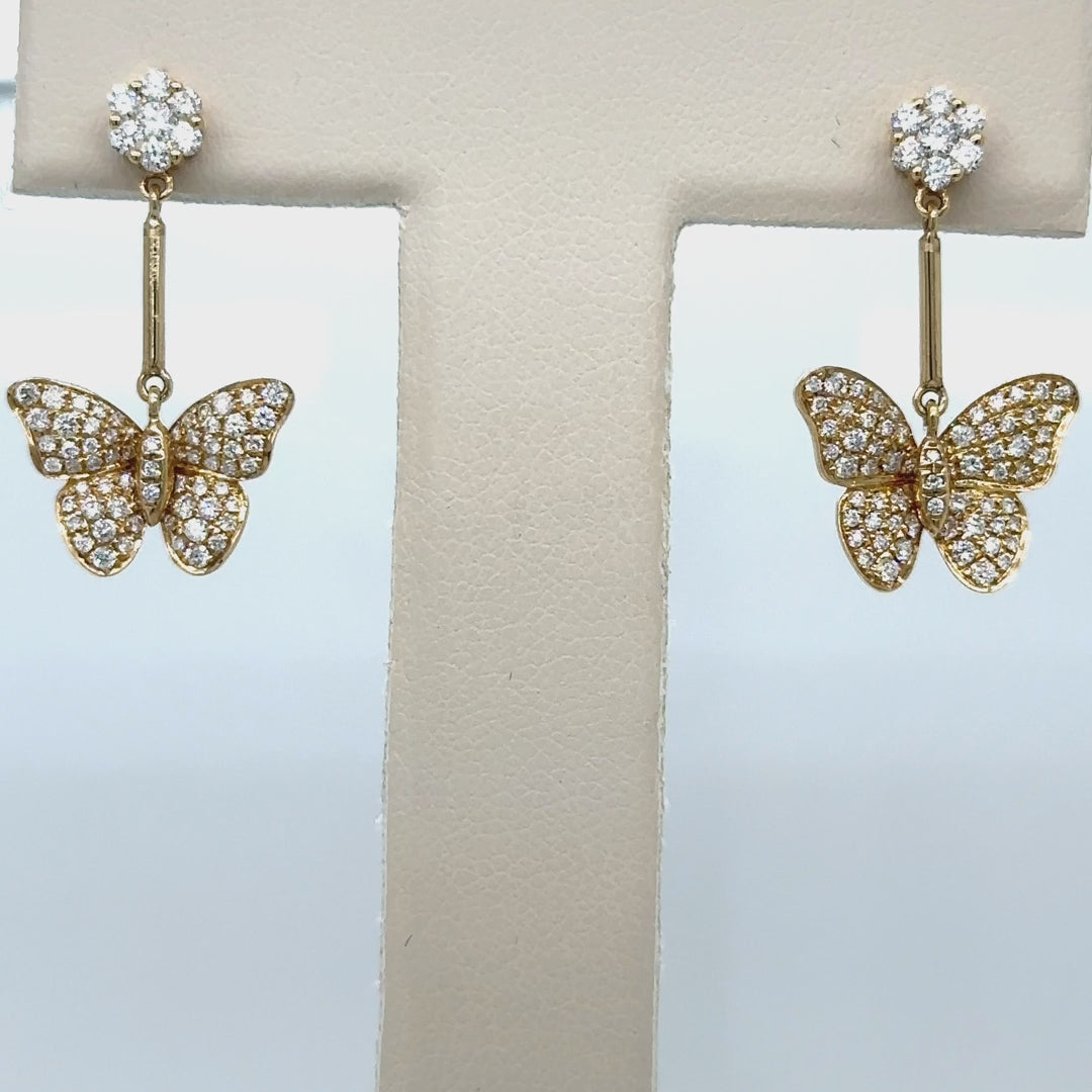 14k Yellow Gold Diamond Butterfly Earring