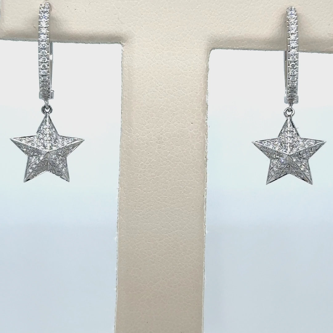 14k White Gold Star Shape Diamond Earring