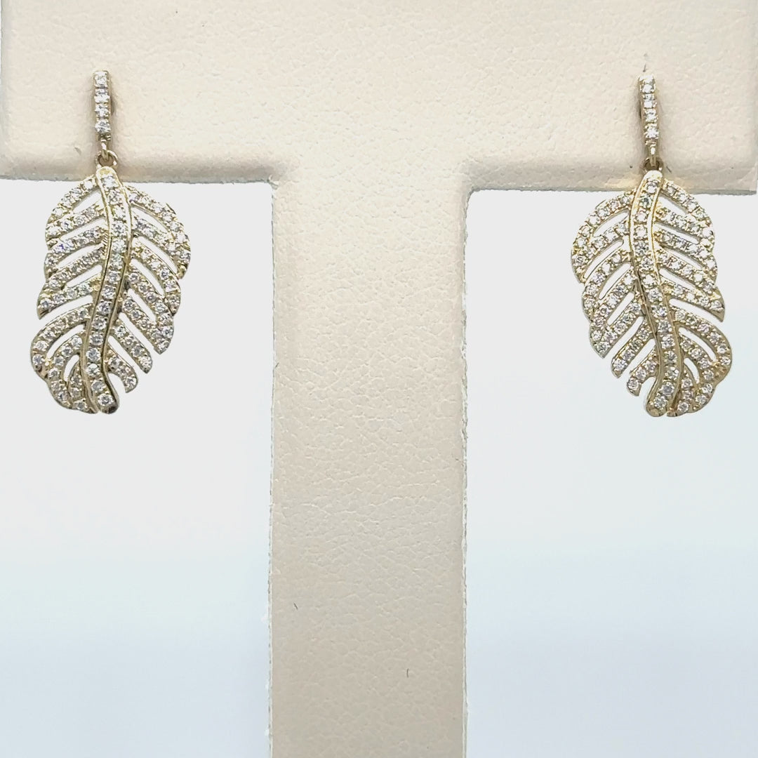 14k Yellow Gold Diamond Leaf Earring